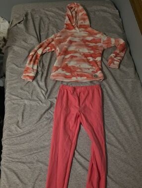 Lucky Brand Coral & White Fleece Hoodie With Pink Pants